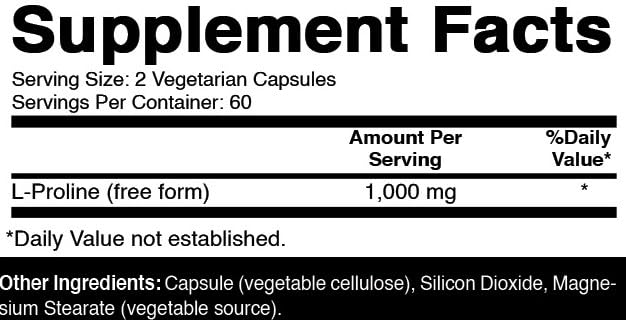 Oxify L-Proline 1000 mg Capsules, 120 Count