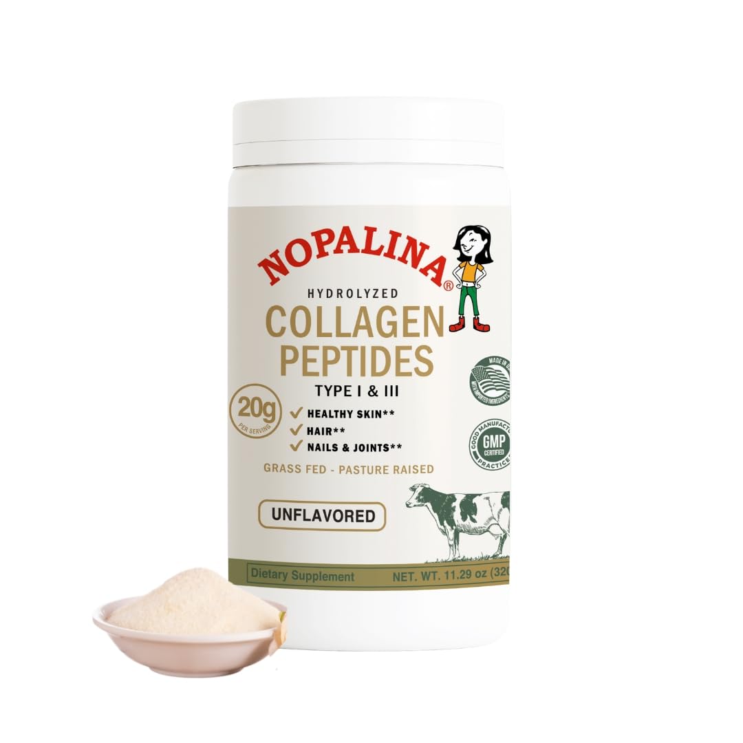 Nopalina Hydrolyzed Collagen Peptides Powder - Type I & III, Grass-Fed Pasture-Raised Bovine Collagen, 11.29 oz
