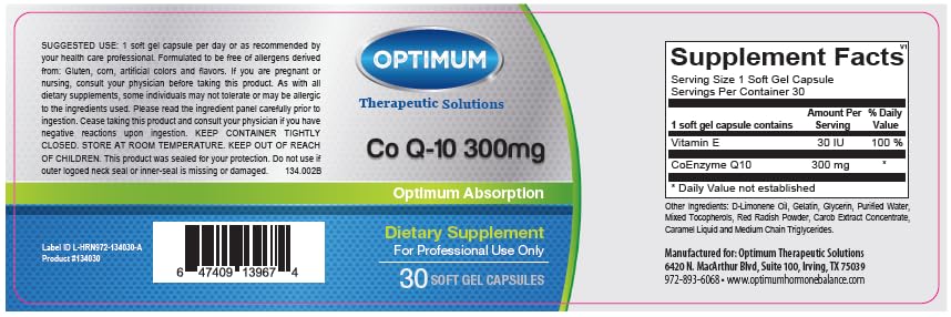 Optimum Therapeutic Solutions Co Q-10 300 mg Soft Gel Capsules, 30 Count