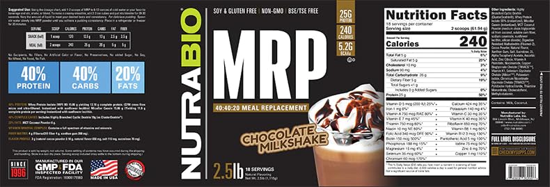 NutraBio MRP Complete Meal Replacement Protein Powder, 40 Servings