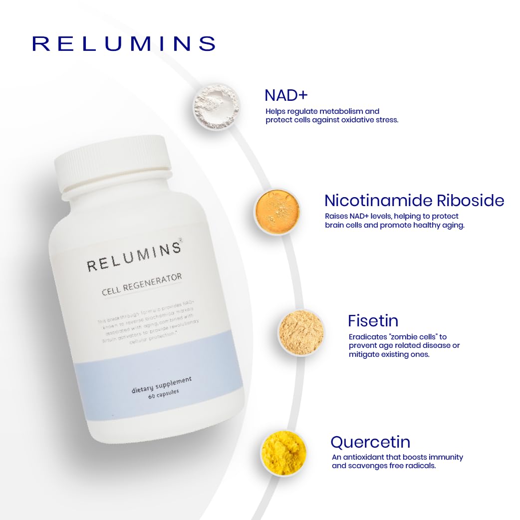 Relumins NAD+ Supplement with Nicotinamide Riboside, Resveratrol, Quercetin, Fisetin & Curcumin – Capsule, 60 Count