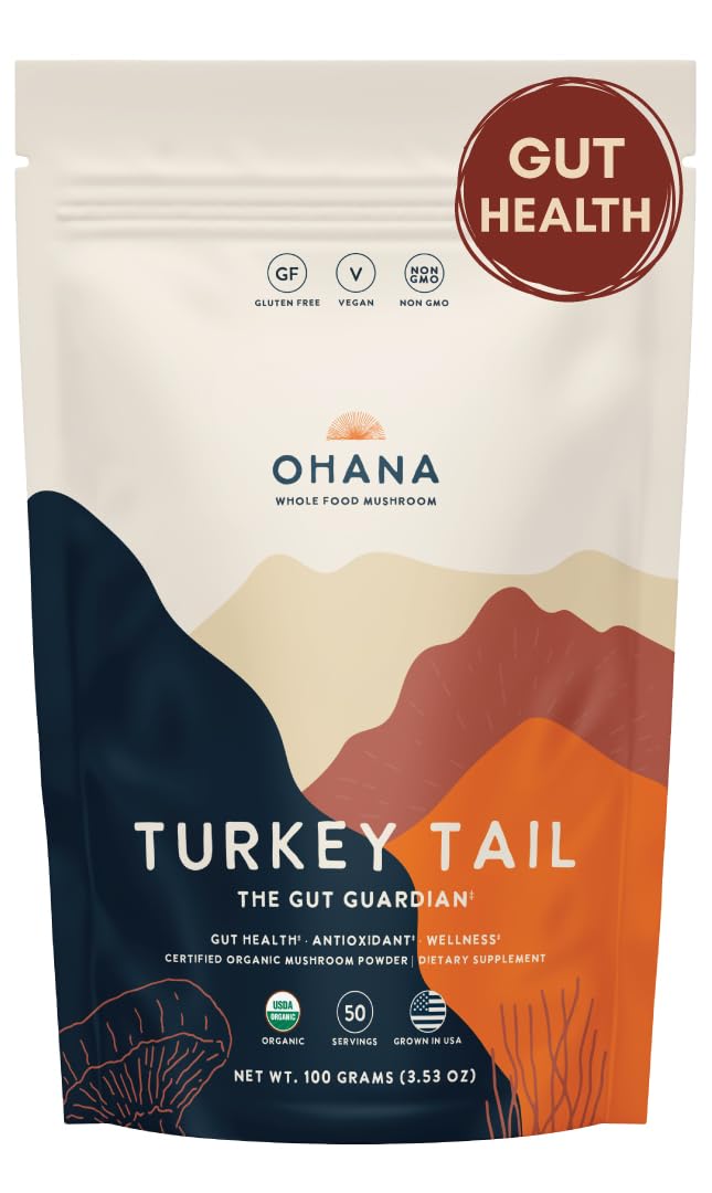 Ohana Mushrooms Turkey Tail Organic Mushrooms Powder Blend, Powder, 3.53 oz