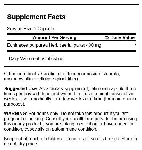 Swanson Echinacea 400 Milligrams Vegan Capsules 100 Count