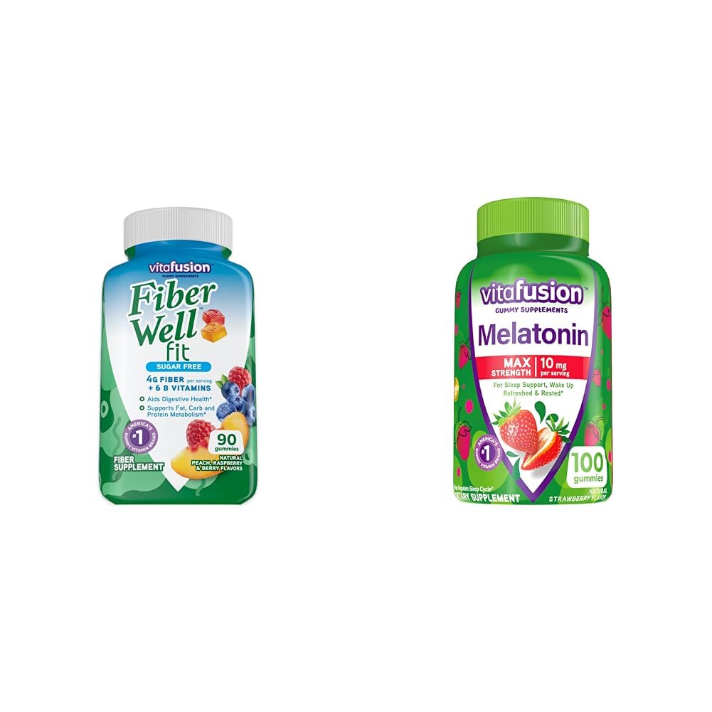 Vitafusion Fiber Well Fit Gummies and Max Strength Melatonin Gummies - 190 Count