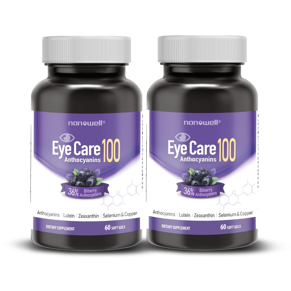 NANOWELL EyeCare Anthocyanins 100 - Eye Health Vitamins with Bilberry Zeaxanthin Lutein Softgels 120