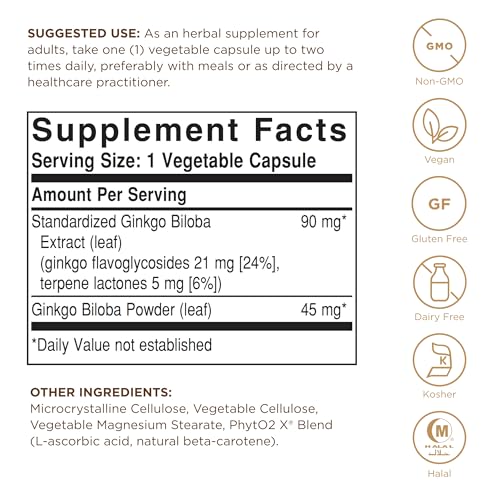 Solgar Ginkgo Biloba Leaf Extract Vegetable Capsules 180 Count