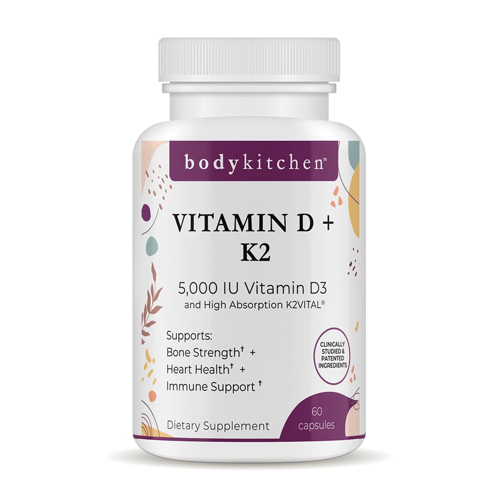 Body Kitchen Vegan Vitamin D3 + K2 MK7 5000 IU Supplement, 60 Capsules