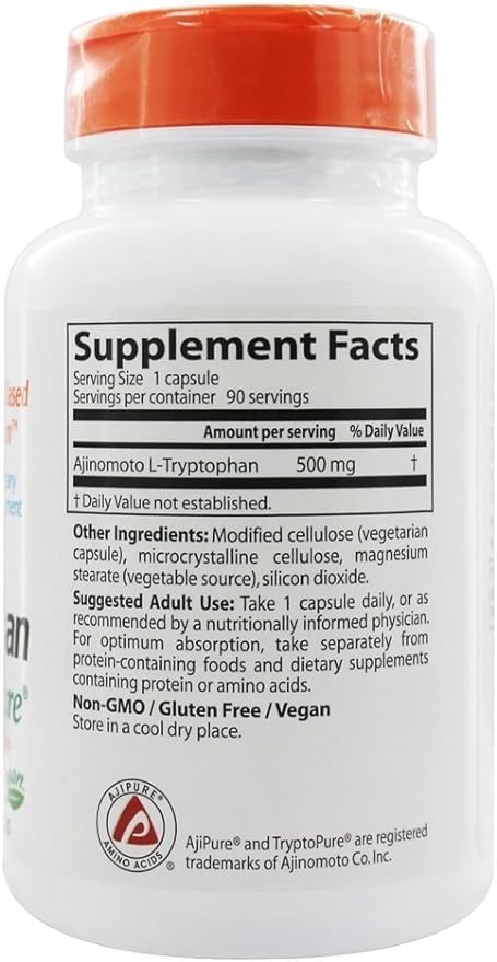 Doctor's Best L-Tryptophan featuring TryptoPure 500mg Capsules, 90 Capsules