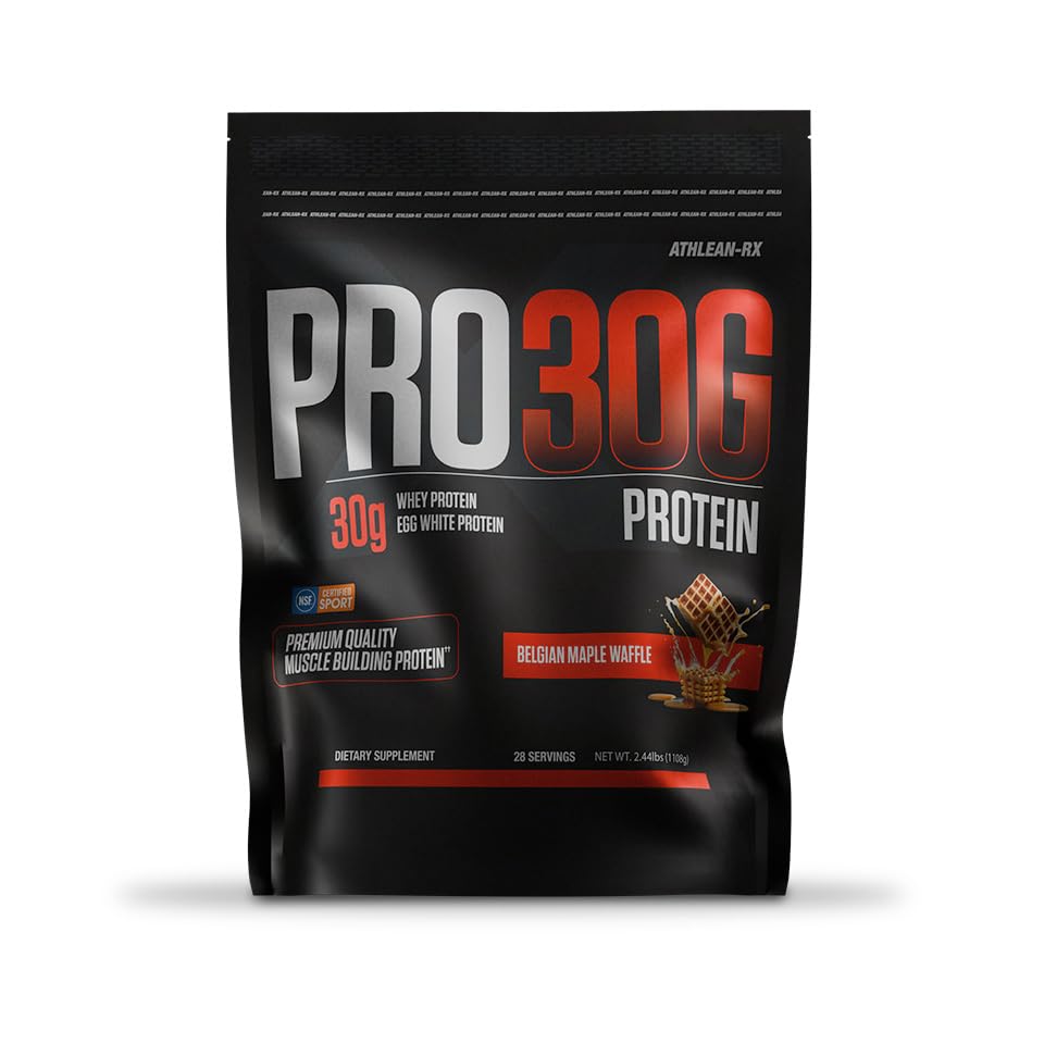 ATHLEAN-RX PRO-30G Premium Whey Protein Isolate Powder, Belgian Maple Waffle, Gluten-Free, Low Sugar, 2.78 lb