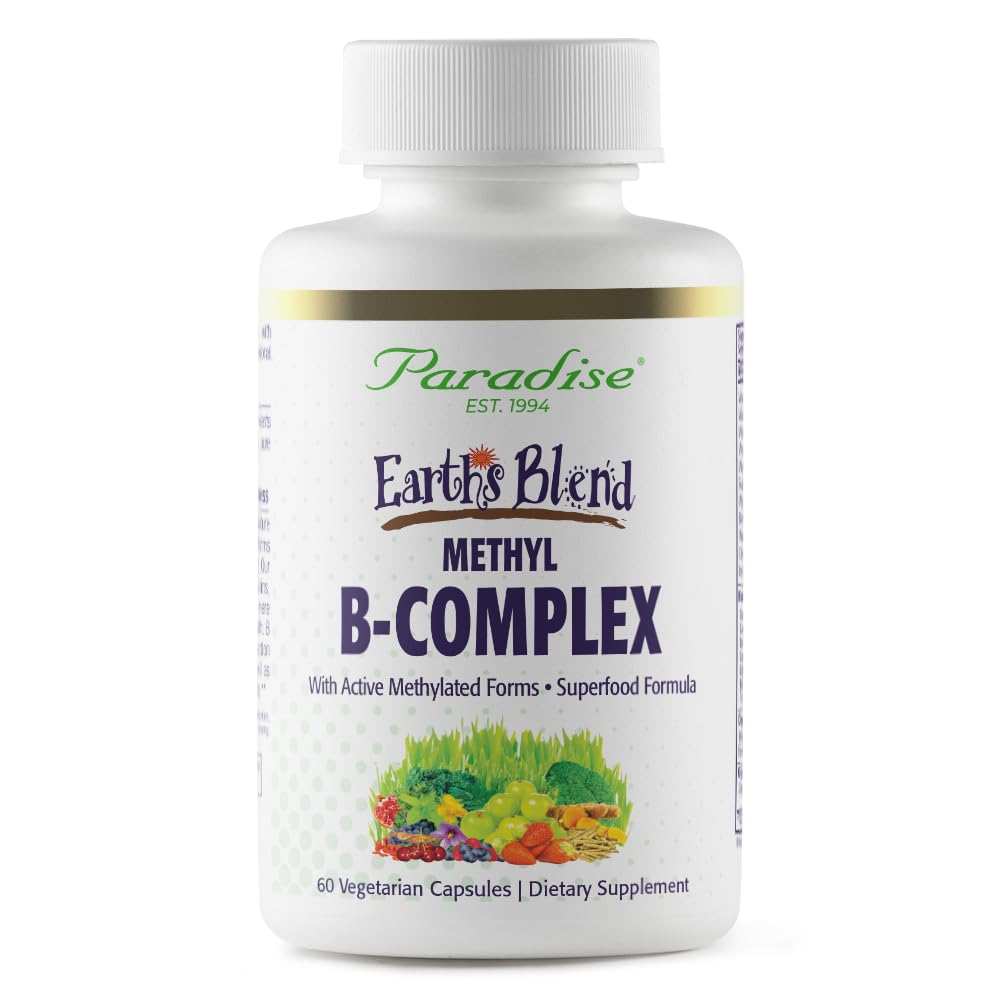 Paradise Herbs Earth's Blend B-Complex, Methylated, Enzymatically Active Forms of B Vitamins + Superfoods, Capsule, 60 Capsules