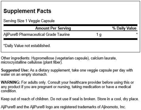 Swanson AjiPure Amino Acid Taurine 60 Veg Capsules