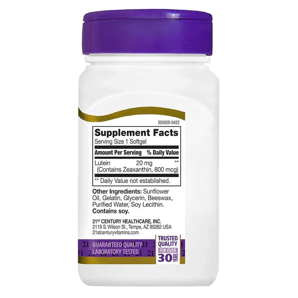 21st Century Lutein 20 mg Softgels, 60 Count
