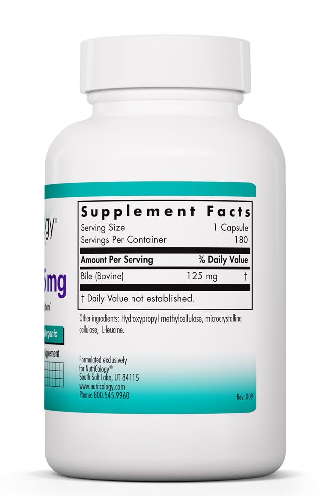 Allergy Research Group Nutricology Ox Bile 125 mg Capsule, 180 Capsules