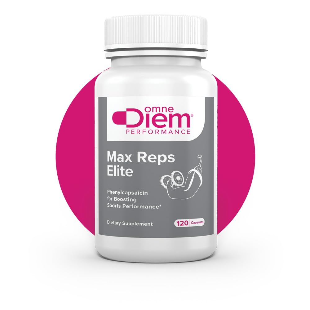 Omne Diem Max Reps Elite Capsules Phenylcapsaicin Sports Performance Dietary Supplement - Supports Maximum Workout and Recovery & Reduces Fatigue - for Men & Women, 120 Capsules