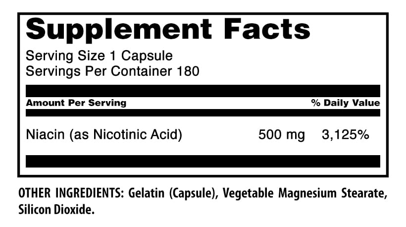 Amazing Nutrition Niacin Supplement Capsules, 180 Count