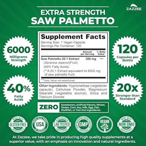 Zazzee Pure Himalayan Shilajit and Saw Palmetto Capsules, 240 Count