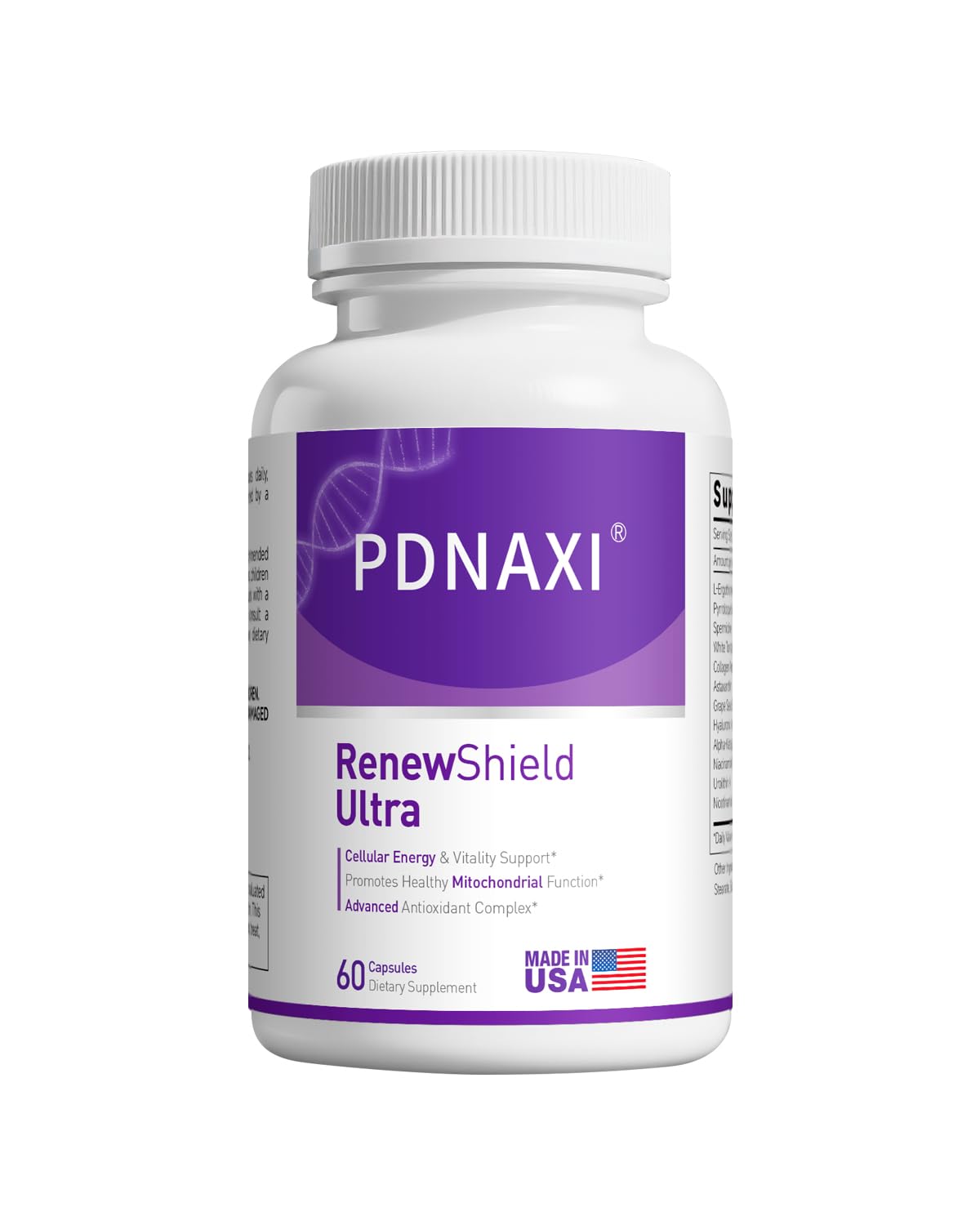 PDNAXI RenewShield Ultra Dietary Supplement – L-Ergothioneine Antioxidant Complex, Cellular Nutrition Support, 60 Capsules