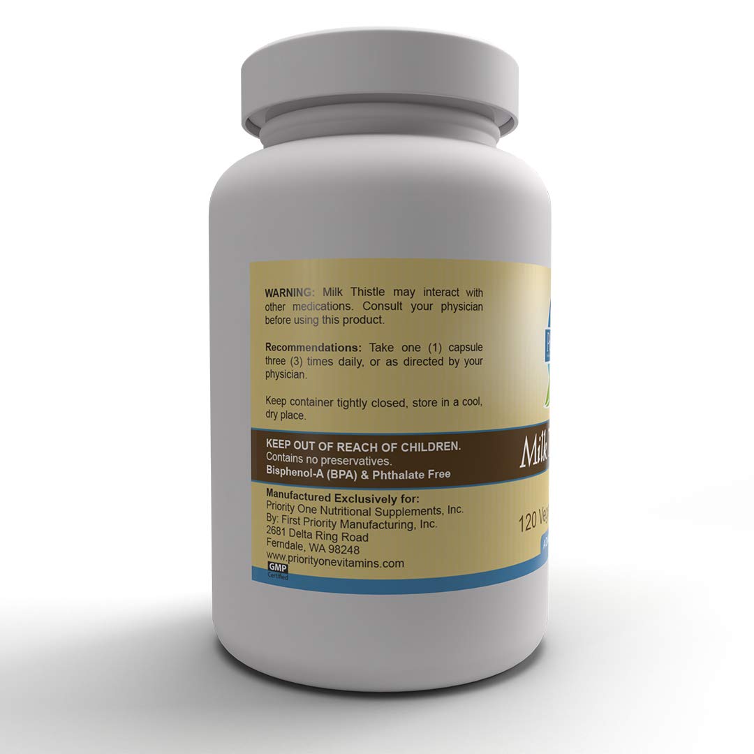 Priority One Milk Thistle/Silymarin 80% Capsules, 120 Count