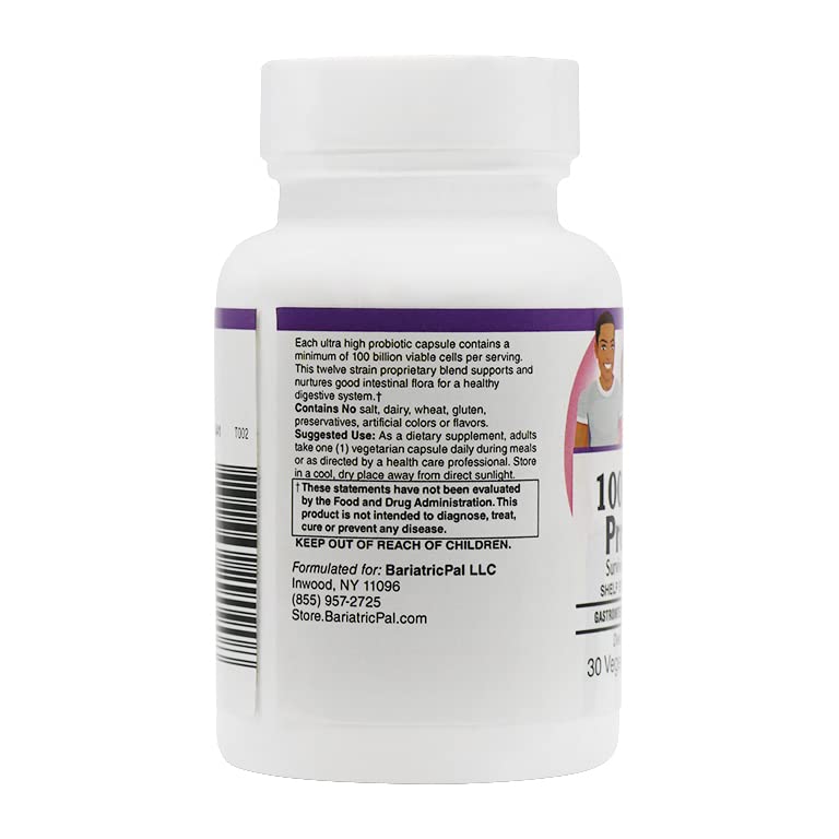 BariatricPal Probiotic 100 Billion CFU Gastrointestinal & Immune Health Capsules, 30 Count