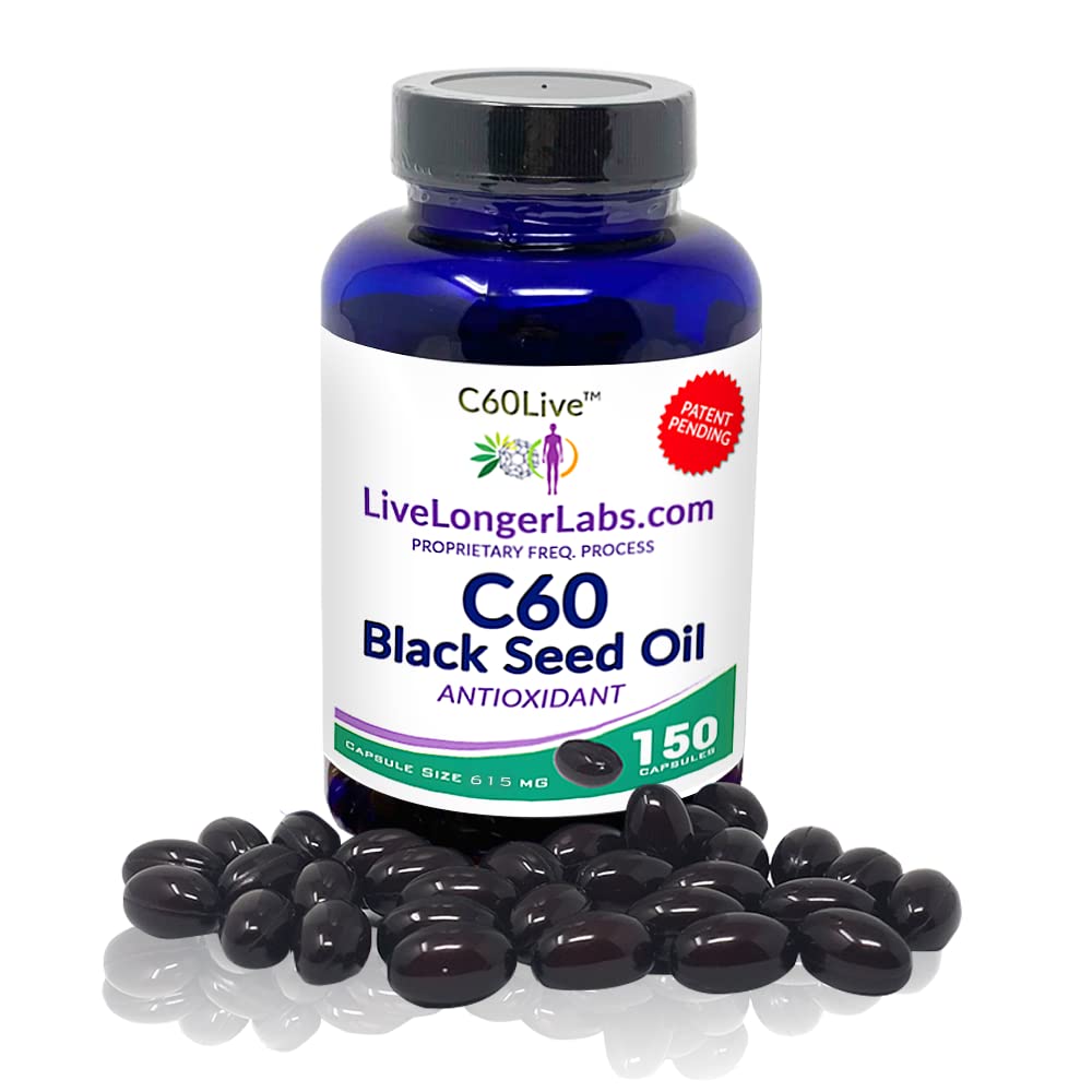 C60live Carbon 60 (Fullerene) with Black Seed Oil Capsule, 150 Count