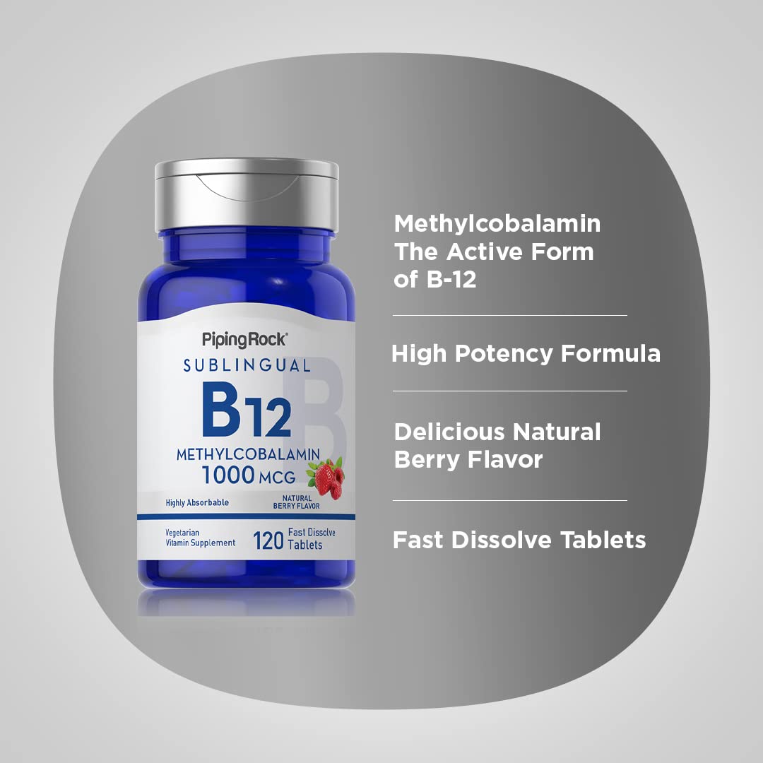 Piping Rock Vitamin B12 1000 mcg Methylcobalamin Tablets, 120 Count