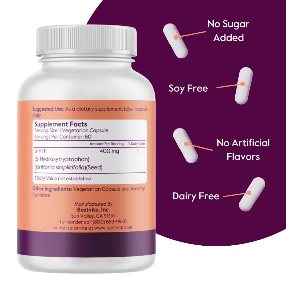 BESTVITE 5-HTP 400mg Capsule, 60 Count