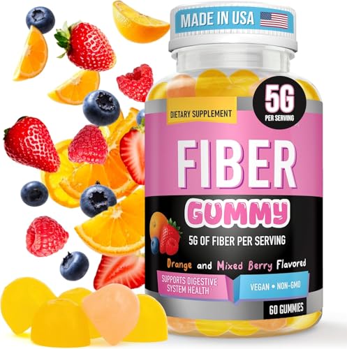 Helix Heal High Fiber Gummies for Adults – 5g Prebiotic Fiber Supplement with Chicory Root Inulin for Digestive Health, Constipation Relief & Regularity Support – Orange & Berry Flavor, 60 Gummies