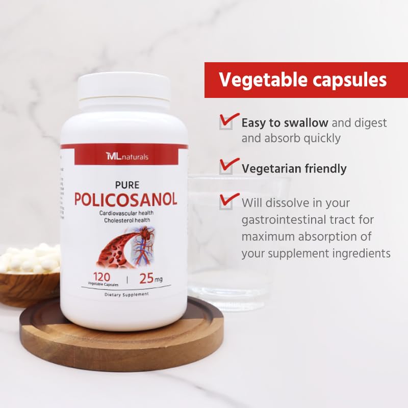 ML Naturals Policosanol 25 mg Capsules, 120 Count