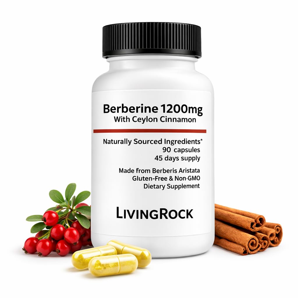 LivingRock Berberine HCL 1200mg with Ceylon Cinnamon Capsules, 90 Count