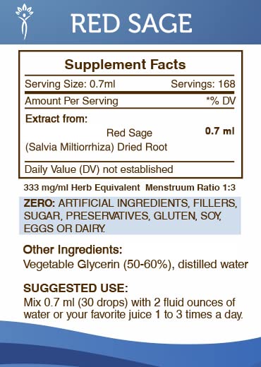 Secrets of the Tribe Red Sage Tincture Alcohol-Free Extract, Red Sage (Salvia Miltiorrhiza) Dried Root Tincture Supplement, 4 Capsules