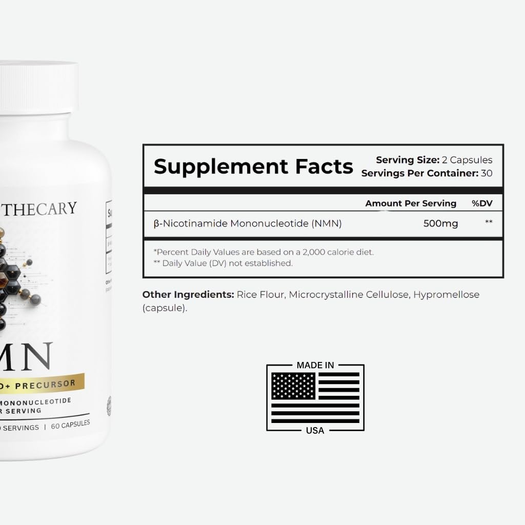 Dear Apothecary NMN 500mg - Nicotinamide Mononucleotide NAD+ Precursor Supplement, 60 Capsules