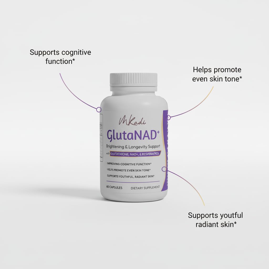 MKADI GlutaNAD+ Brightening & Longevity Support, L-Glutathione & NAD+ Antioxidant Complex, Skin Glow, Cellular Energy & Healthy Aging, 60 Vegan Capsules