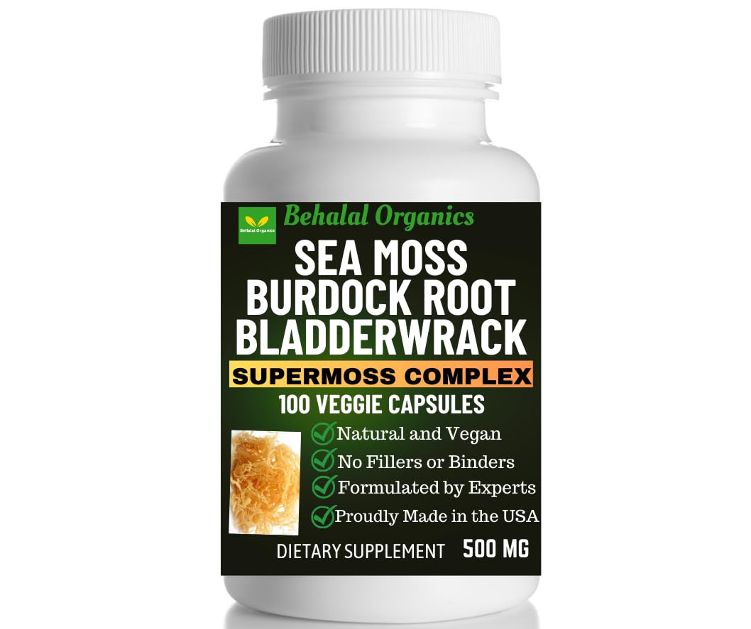 Behalal Organics Sea Moss, Bladderwrack and Burdock Root Capsules 100 Count