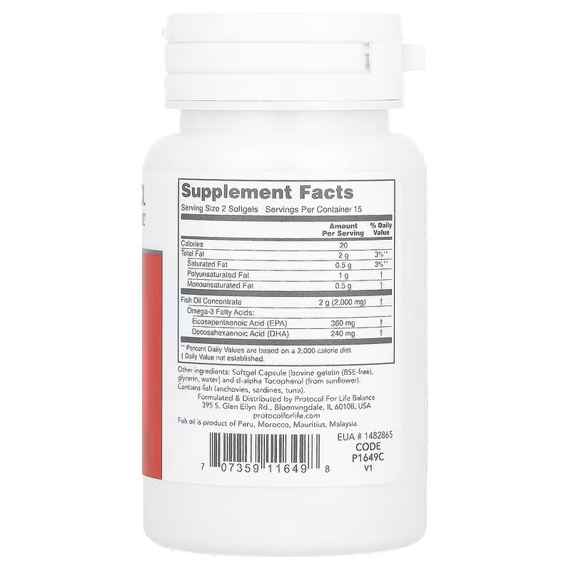 Protocol for Life Balance Omega-3 1000mg Softgels 30 Count