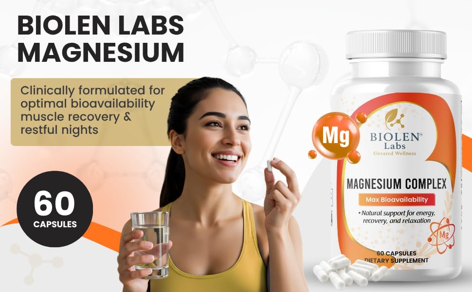 Biolen Labs Elevated Wellness Magnesium Complex Max Bioavailability Formula for Energy, Recovery, Relaxation, 60 Capsules