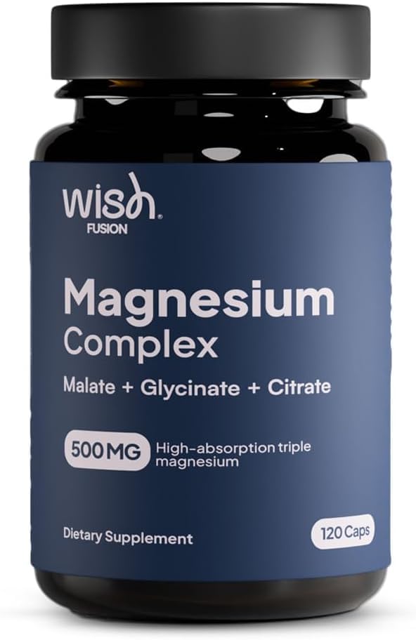 Wish Fusion Triple Magnesium Complex 500mg Magnesium Glycinate, Malate & Citrate Capsules, 120 Capsules