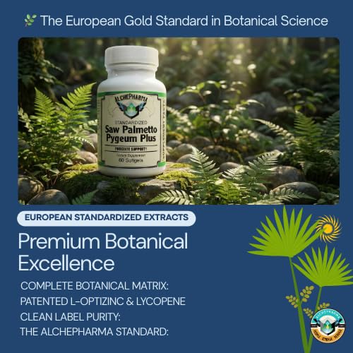 AlchePharma Saw Palmetto & Pygeum Plus-Prostate Support European Standardized Professional Formula Softgel 60 Count