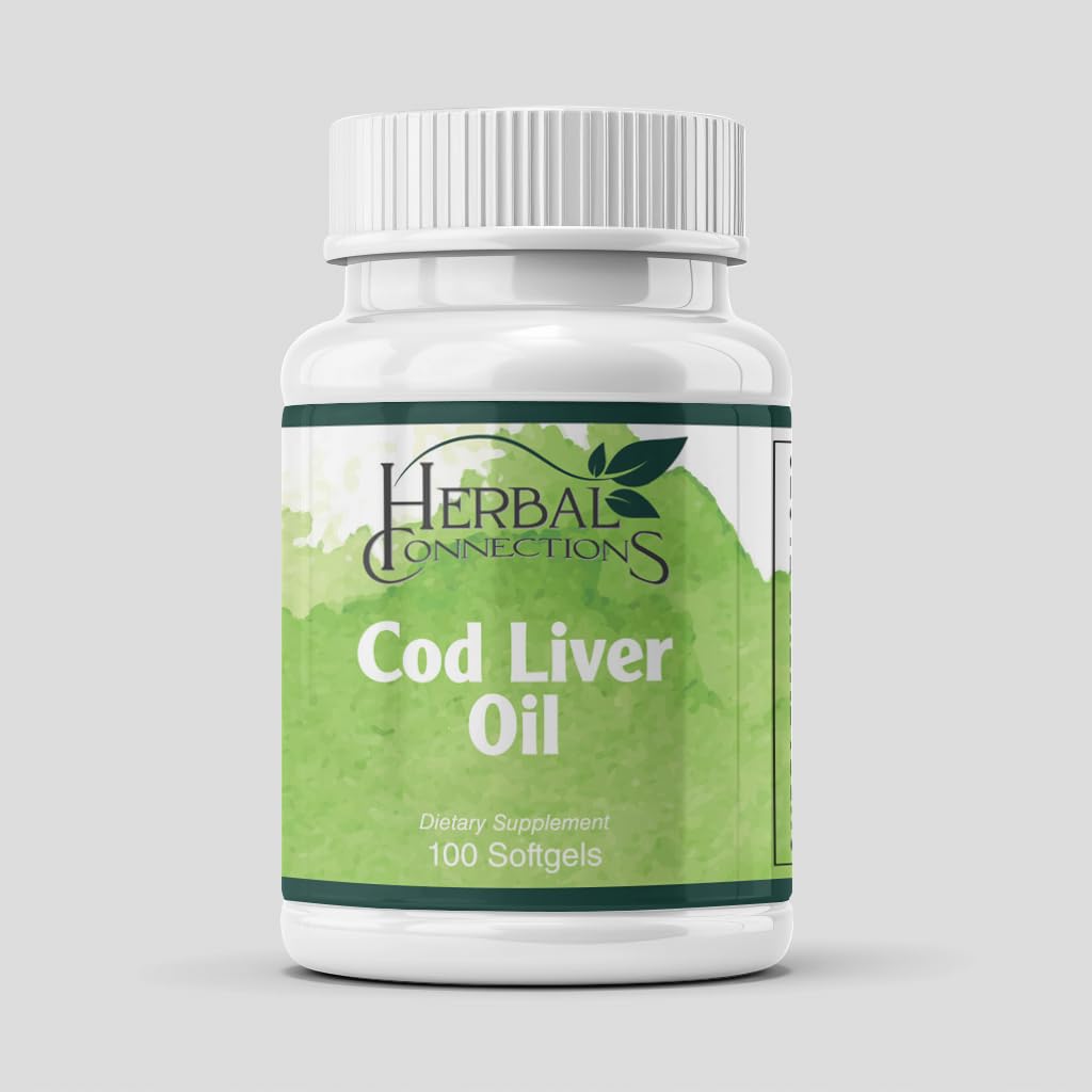 Herbal Connections Cod Liver Oil Softgels with Vitamins A, D3, K2 & Beta-Carotene, 100 Count