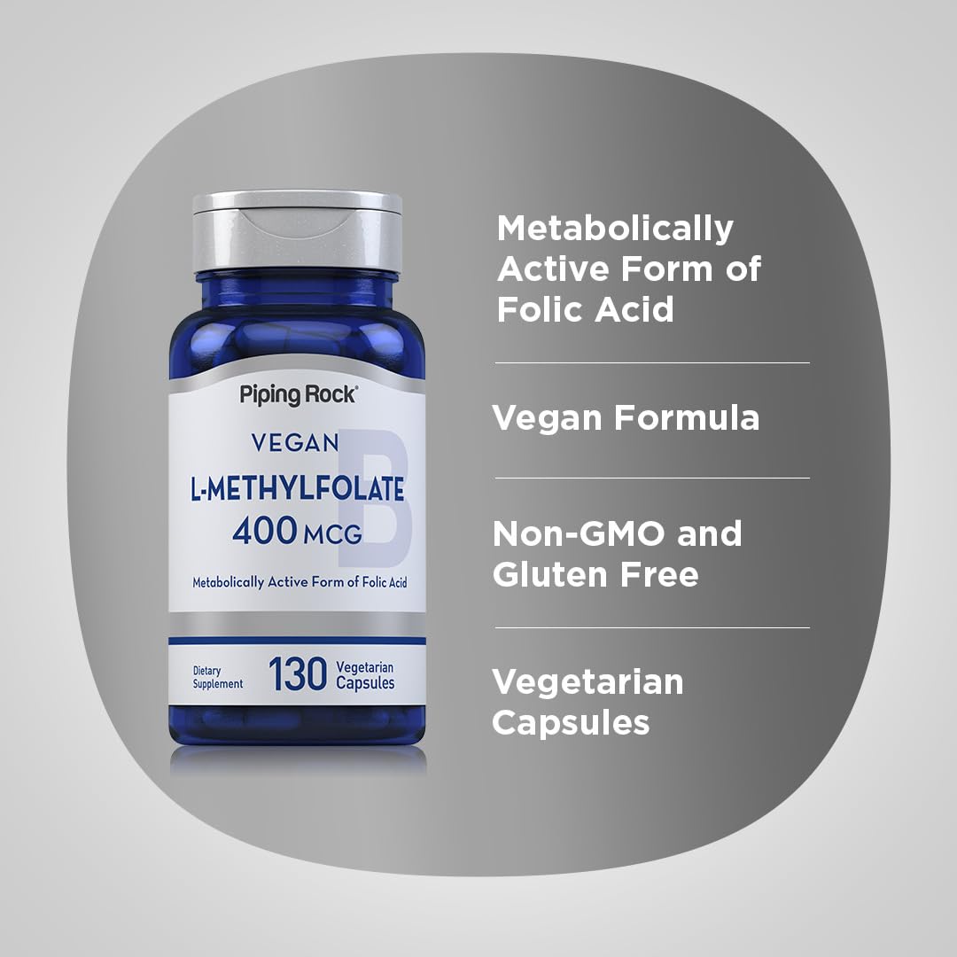 Piping Rock L-Methylfolate Supplement 400 mcg Capsule 130 Count