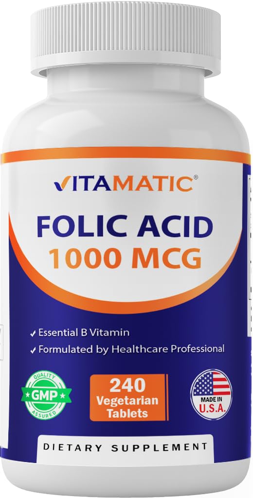 Vitamatic Folic Acid 1000 mcg (1 mg) Vegetarian Tablet, 240 Count