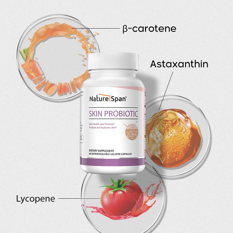NATURESPAN Skin Probiotic 30 Billion Cultures (3 Strains) with Carotene, Astaxanthin & Lycopene Capsules, 60 Capsules