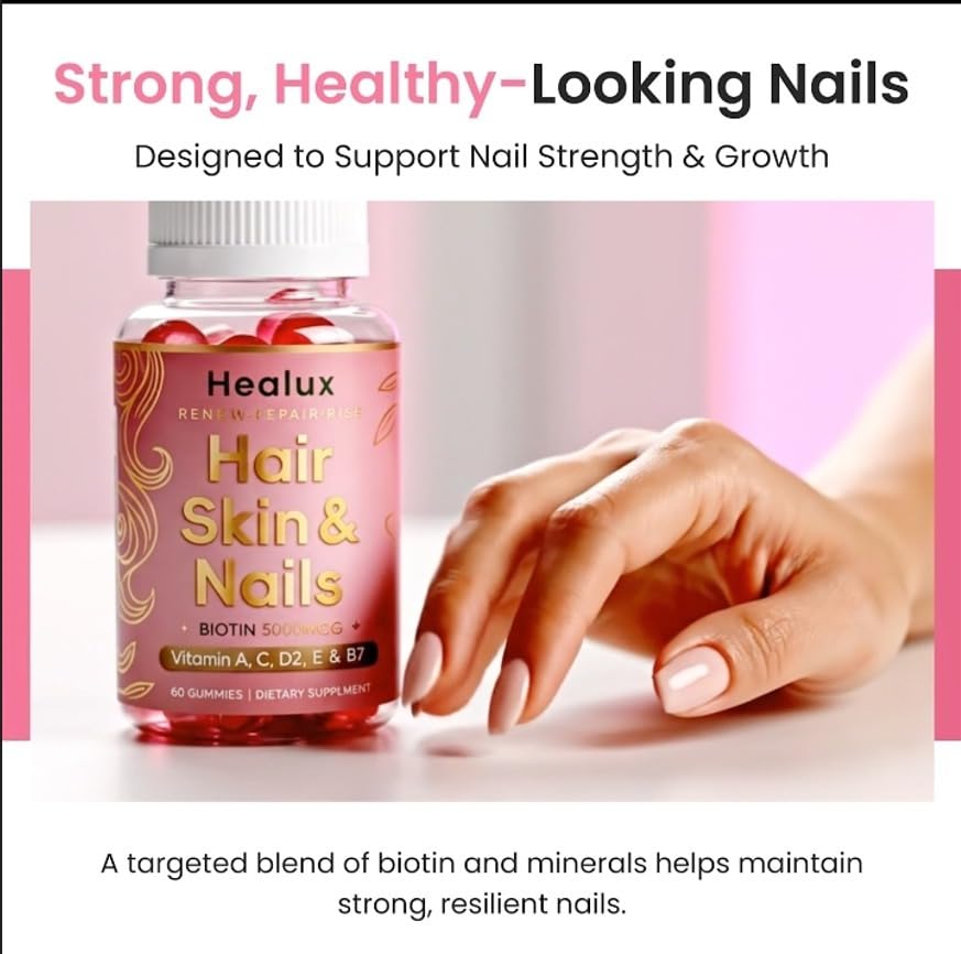 Healux Hair Skin and Nails Biotin Gummies 5000 mcg, 60 Gummies