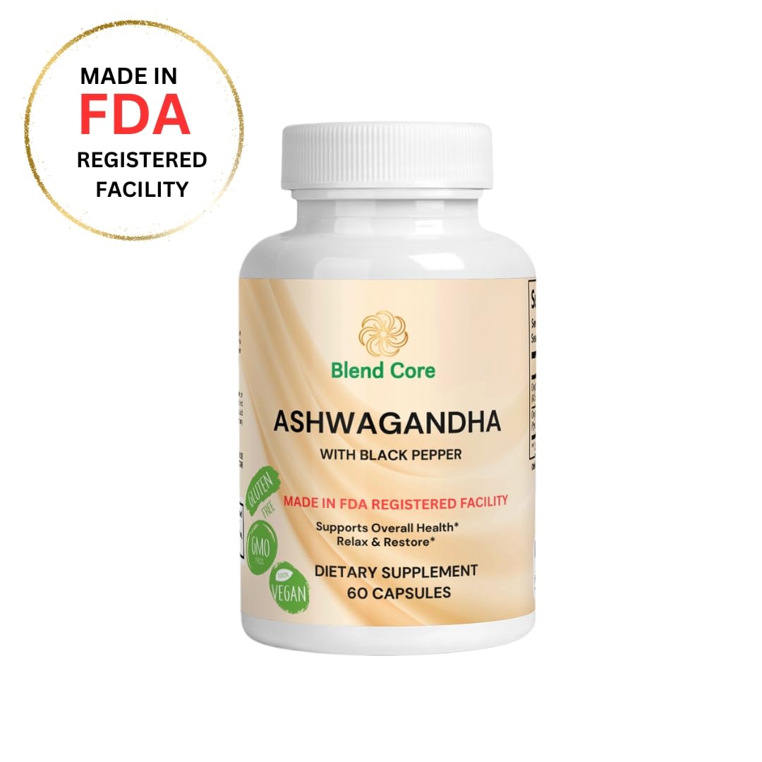 Blend Core Ashwagandha with Black Pepper Capsules 60 Count
