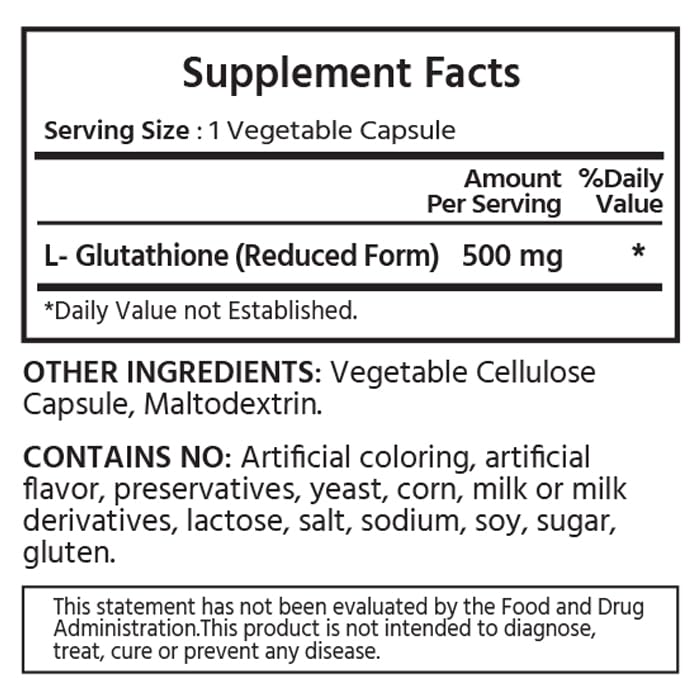 ML Naturals L-Glutathione 500mg Capsules, 120 Count