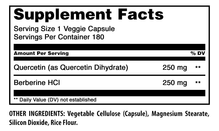 Amazing Nutrition Amazing Formulas Quercetin Berberine - 250mg Berberine and 250mg Quercetin, 180 Capsules