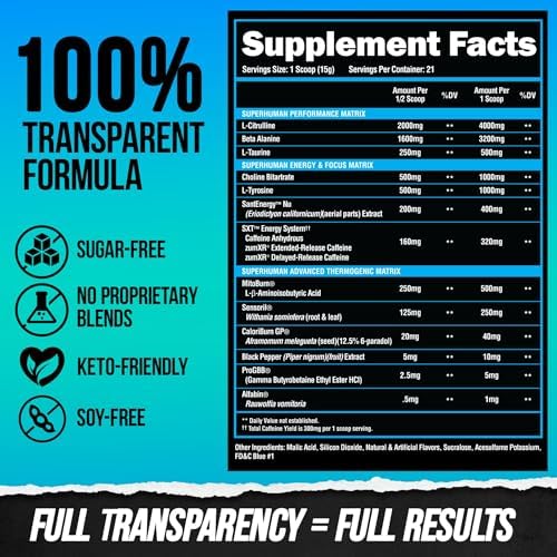 ALPHA LION Superhuman Burn – 2 in 1 Metabolism Booster Pre Workout and Thermogenic Fat Burner for Men – Appetite Suppressant and Weight Loss Supplement Powder, 10.96 Ounce