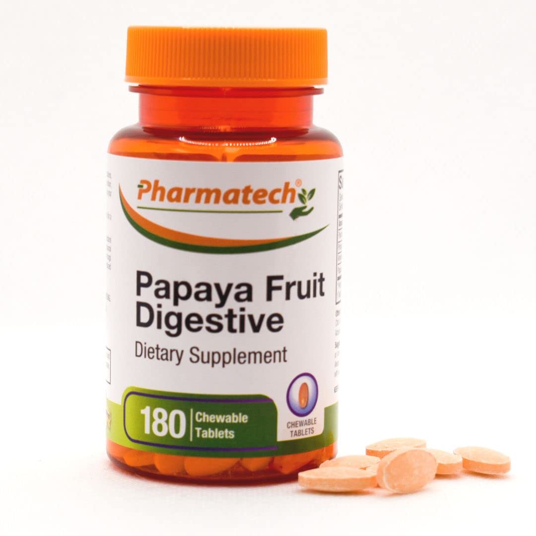 PHARMATECH Papaya Fruit Digestive Enzyme Supplement, 180 Chewable Tablets
