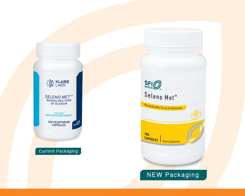 SFI Health Seleno Met Capsules, 200 mg Selenium as Hypoallergenic Selenomethionine, Bioavailable Antioxidant Support, No Yeast, Dairy & Gluten-Free, 100 Capsules