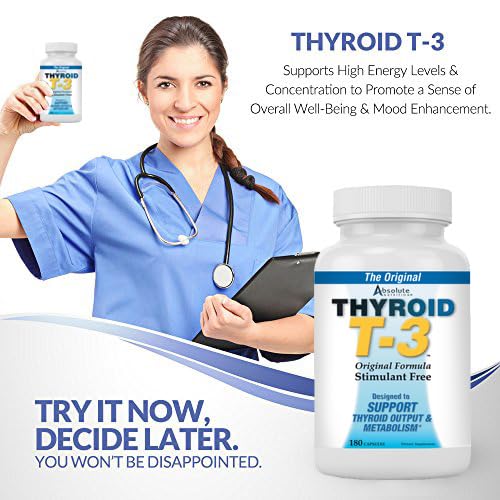 Absolute Nutrition Thyroid T-3 Radical Metabolic Booster, Energy & Focus Unflavored Thyroid Support Formula Capsules, 180 Capsules