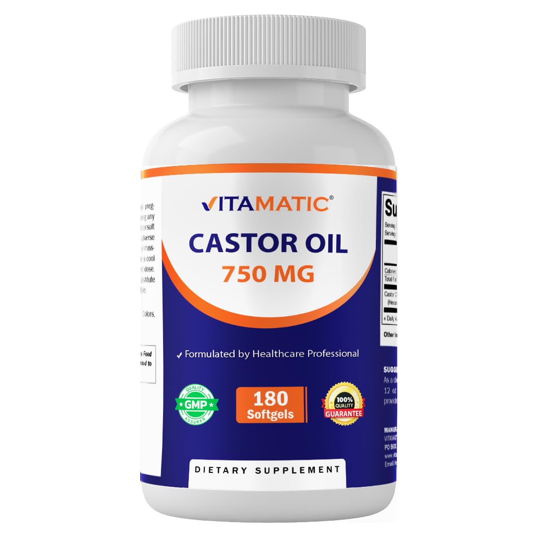 Vitamatic Castor Oil 750 mg, 180 Softgels